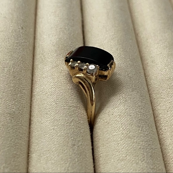 10k Gold Black Onyx Diamond Ring - Vintage - Picture 4 of 16